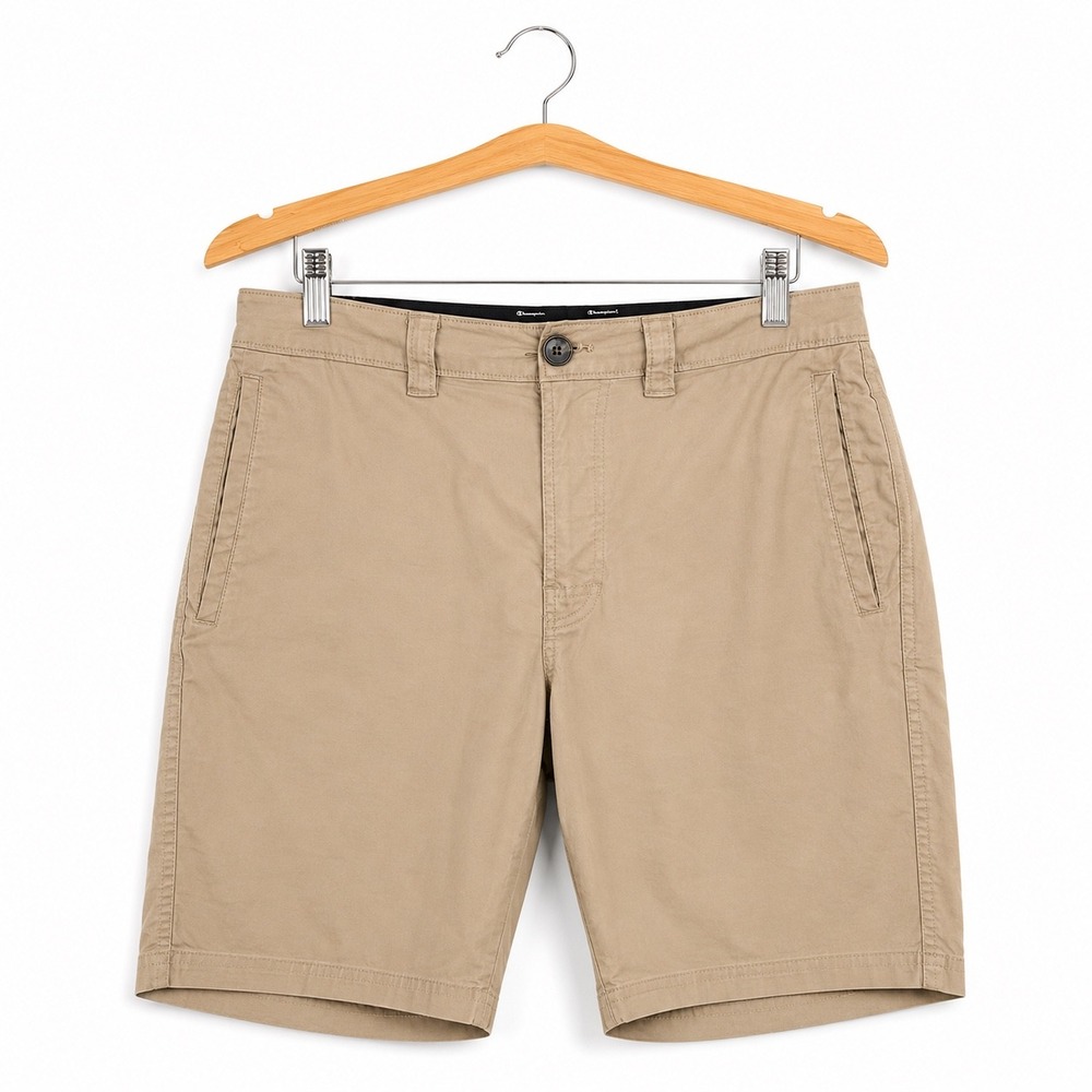 Prana Bronson Men Short 32 Khaki Tan Organic Cotton Stretch Chino Outdoor Hiking